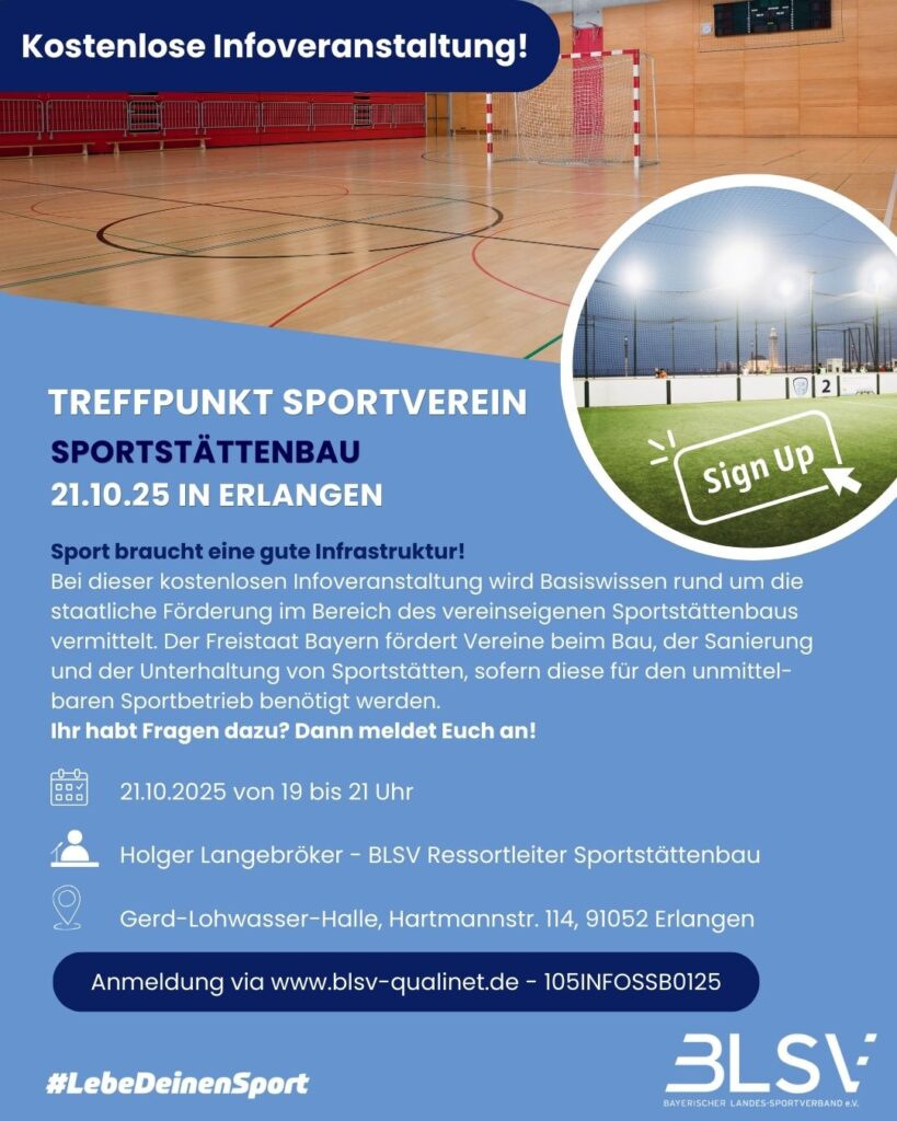 Kostenlose Infoveranstaltung für Vereine zum Thema Sportstättenbau.