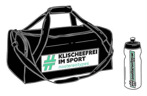 Grafik einer Sporttasche mit Trinkflasche Klischeefrei im Sport